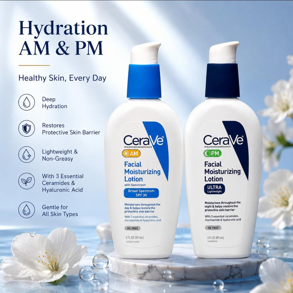 CeraVe AM and PM Facial Moisturizing Lotion day and night