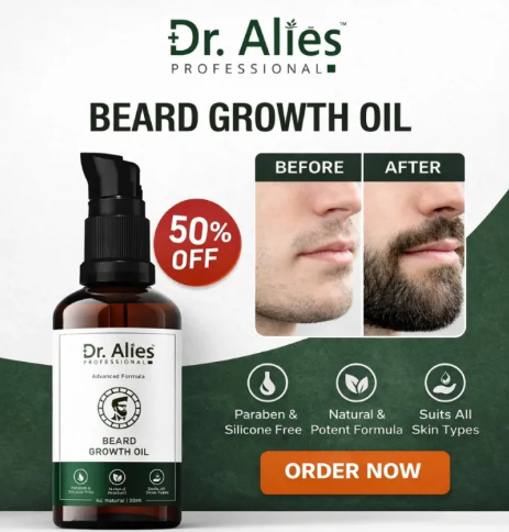 Dr. Alies Professional Beard Growth Oil for Men | Natural Beard Growth Serum with Rosemary, Castor & Herbal Oils | Helps Fill Patchy Beard, Strengthens Hair Roots, Softens & Conditions Beard | Promotes Thicker, Fuller, Healthier Beard Growth