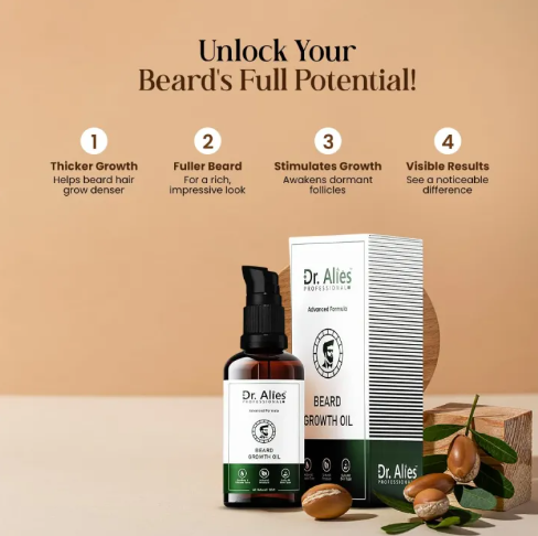 Dr. Alies Professional Beard Growth Oil for Men | Natural Beard Growth Serum with Rosemary, Castor & Herbal Oils | Helps Fill Patchy Beard, Strengthens Hair Roots, Softens & Conditions Beard | Promotes Thicker, Fuller, Healthier Beard Growth